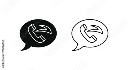 a black and white icon of two chat bubbles with a phone inside each Vector