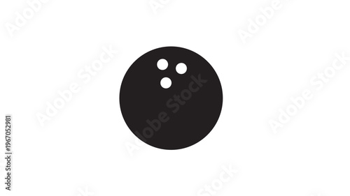Bowling ball black icon with three white finger holes on a white background, graphic element for sports.