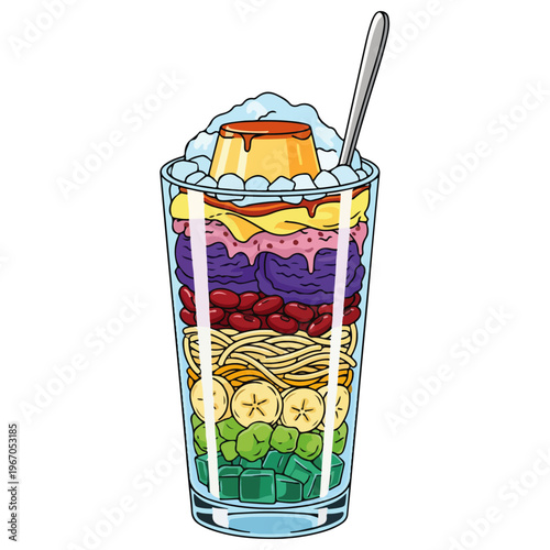 Rainbow Layered Halo Halo Dessert Vector Flat Illustration