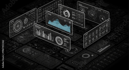 Futuristic Digital Interface Displaying Data and Graphs.