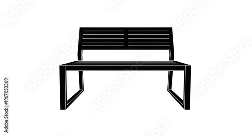 A simple black park bench with a white seat.