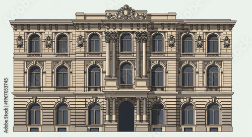 Ornate Classical Building Facade with Detailed Architectural Elements.