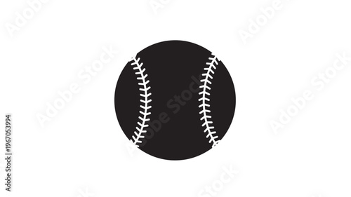 Baseball simple icon with white stitches on a black sphere, symbolizing sports and games. featuring ball, sport, game with symbol and equipment