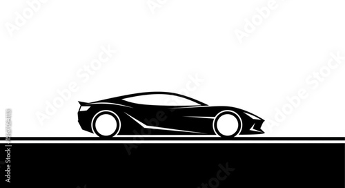 Sleek Black Sports Car Silhouette on White Background.