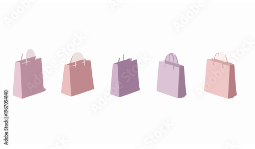 Minimal 3D shopping bag vector icon set with pastel paper handbags for ecommerce and retail design isolated on white background