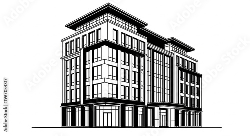 Modern Office Building Architecture Design Illustration.