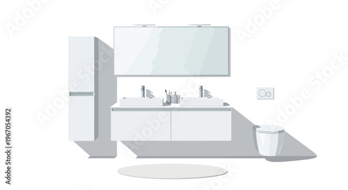 Modern Bathroom Design: Double Vanity, Toilet, and Tall Cabinet