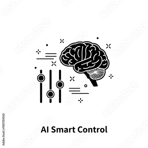 An illustration depicting AI smart control with a brain and interface elements.