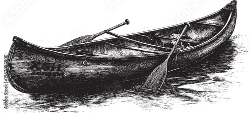 A vintage-style wooden canoe vector illustration. A vector illustration of an outdoor river adventure.