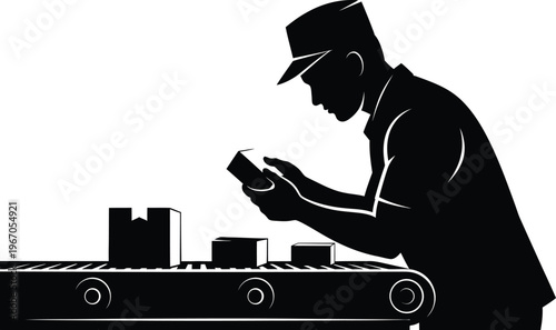 Dedicated factory worker operating machinery industrial labor and manufacturing scene