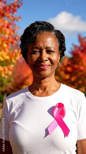African American woman with pink ribbons.