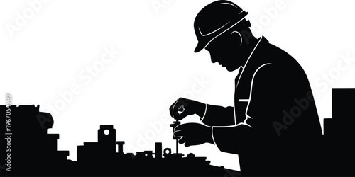 Dedicated factory worker silhouette of industrial labor and manufacturing process