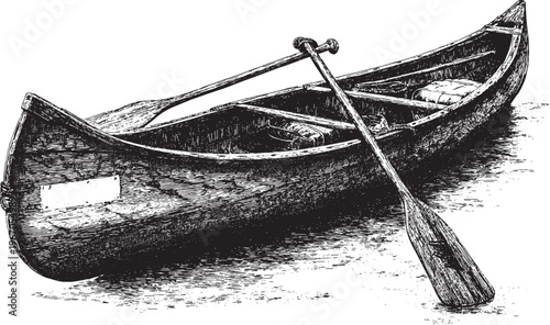 A vintage-style wooden canoe vector illustration. A vector illustration of an outdoor river adventure.