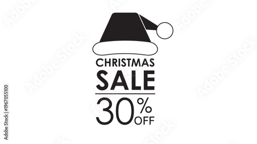 Hat with Santa Claus icon advertising a Christmas sale for 30 percent off with bold text and a line separator.