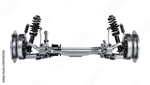 Canvas Print Automotive rear suspension assembly with shock absorbers and brake discs, isolat