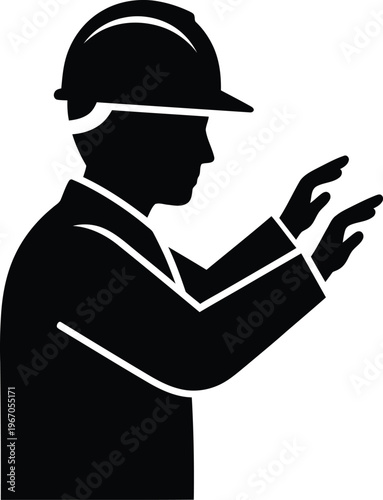 Factory worker safety icon silhouette of industrial laborer with protective helmet