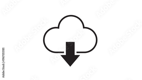 Cloud download icon with a downward pointing arrow, representing file transfer and digital data storage.