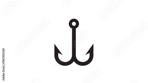 Anchor maritime symbol for sailing and fishing with a stylized black outline on a white background featuring marine, nautical, icon with boat and sea
