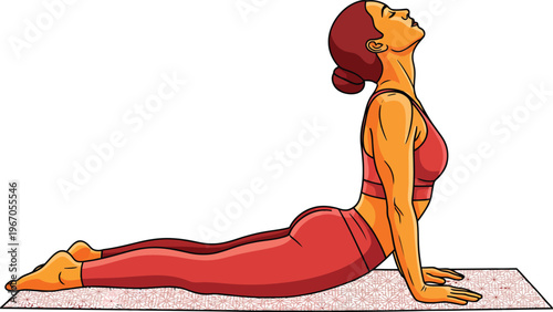 Woman performing upwardfacing dog yoga pose on mat.