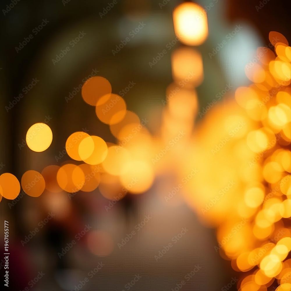Obraz premium Soft focus bokeh lights in warm golden hues, creating a dreamy and elegant atmosphere, soft, holiday
