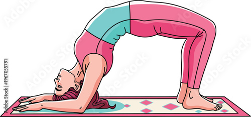 Woman Performing Yoga Bridge Pose on Mat.