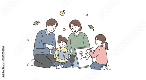 Family Reading and Drawing Together