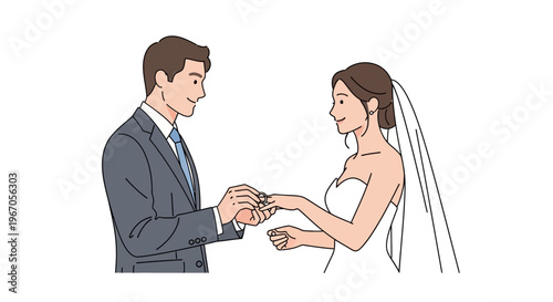 Groom Placing Wedding Ring on Bride's Finger - Couple Exchanging Vows