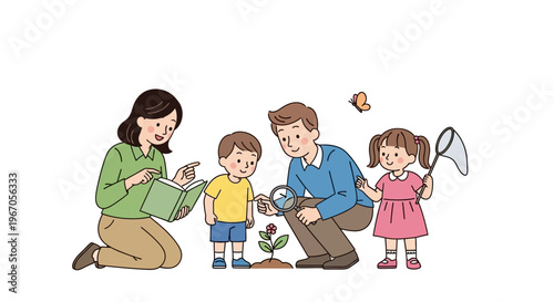Family Nature Exploration: Parents Teaching Children About Plants and Insects