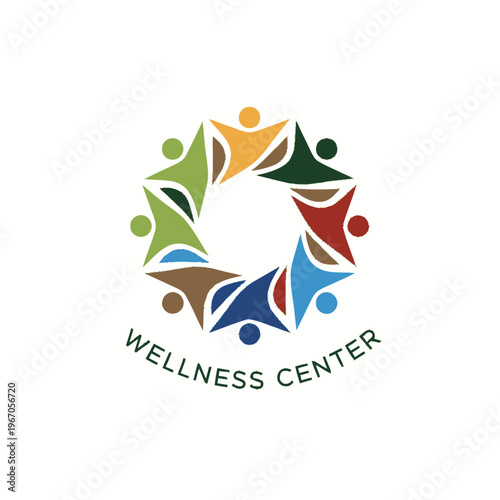 Colorful abstract people circle logo for wellness center.