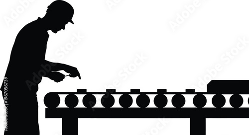 Dedicated factory worker at machine industrial labor and manufacturing process