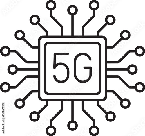 High speed 5g internet wireless network microchip processor line icon representing mobile telecom communication technology