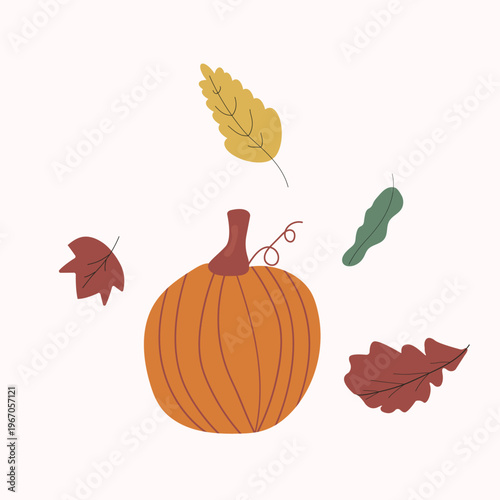 Pumpkin in flat style. Symbol Halloween, autumn, crop, thanksgiving day, fruitful year.