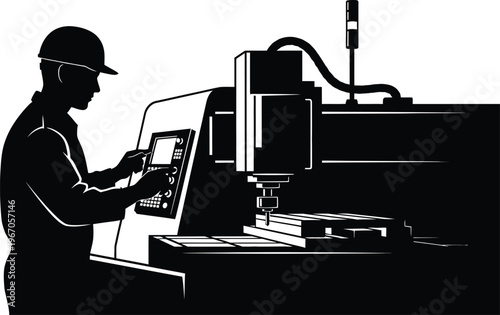 Industrial worker operating cnc machine a silhouette of modern manufacturing