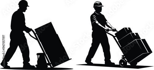 Silhouette of factory workers moving heavy loads industrial labor and manufacturing scene