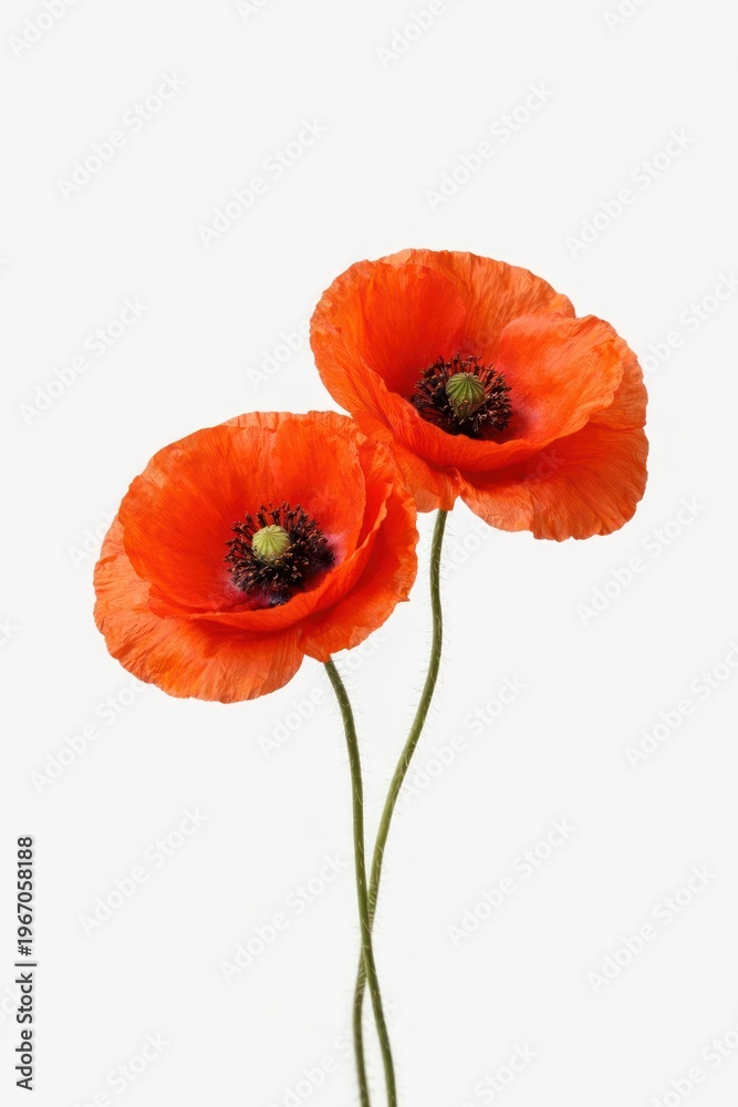 Fototapeta premium Vibrant poppies on white background.