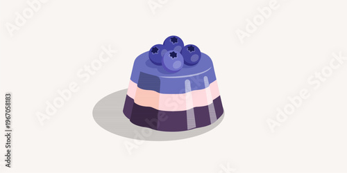 Gourmet blueberry jelly dessert with creamy layers and fresh berry topping, isolated vector flat design.