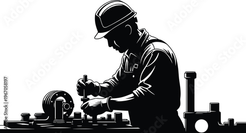 Dedicated factory worker inspecting machinery industrial labor and manufacturing expertise