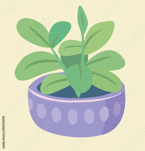 Vaso de planta roxo isolado no fundo bege claro - Ilustração vetorial agradável