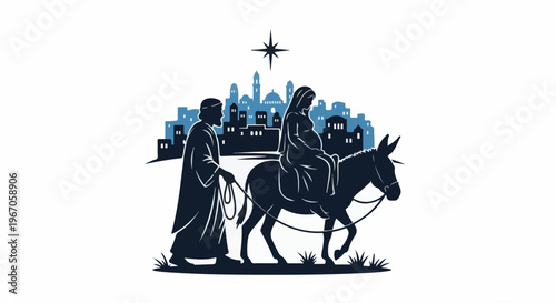 Nativity scene silhouette with donkey and starry night sky
