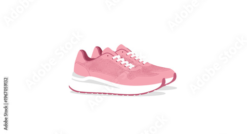 An illustration depicts a pair of pink women's athletic shoes with white soles and laces positioned together on a white background.