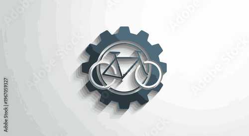 Minimalist icon of a bicycle silhouette within a gear