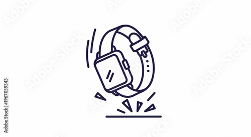 Minimalist icon of a square smartwatch falling and hitting the ground