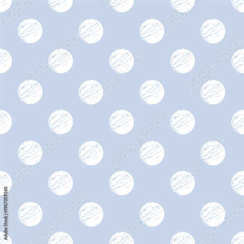 Hand Drawn Polka Dot Pattern, White on Blue Seamless Background. Vector illustration.