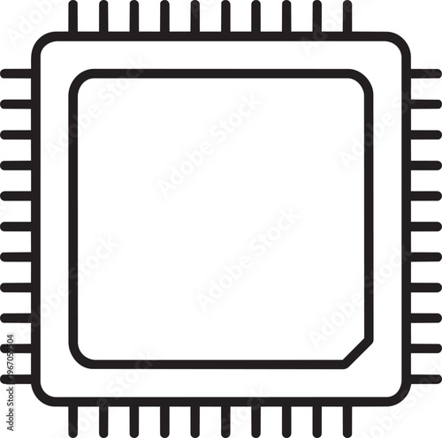Basic square microchip processor with pins line icon representing standard computer hardware and electronic components