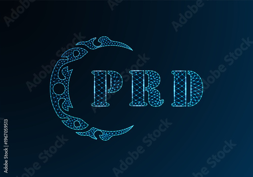 Low poly letter logo PRD design. PRD letter logo low poly vector design on blue color gradient background. PRD logo low poly design