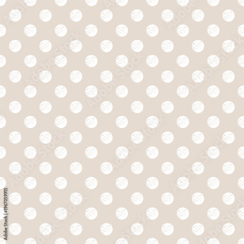 Hand Drawn Polka Dot Pattern, White on Beige Seamless Background. Vector illustration.