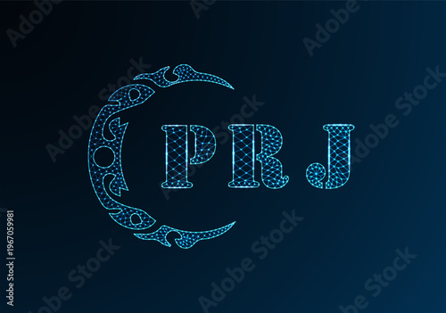 Low poly letter logo PRJ design. PRJ letter logo low poly vector design on blue color gradient background. PRJ logo low poly design