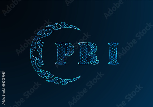 Low poly letter logo PRI design. PRI letter logo low poly vector design on blue color gradient background. PRI logo low poly design