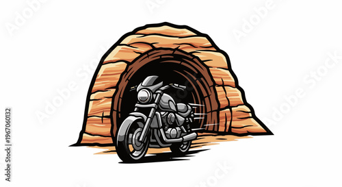 Motorcycle exits a rocky tunnel with speed lines