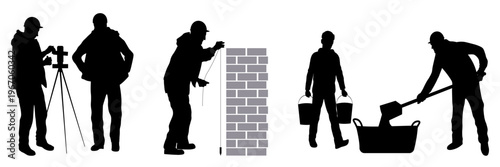 People silhouettes, man are doing construction and repair. Vector illustration	
